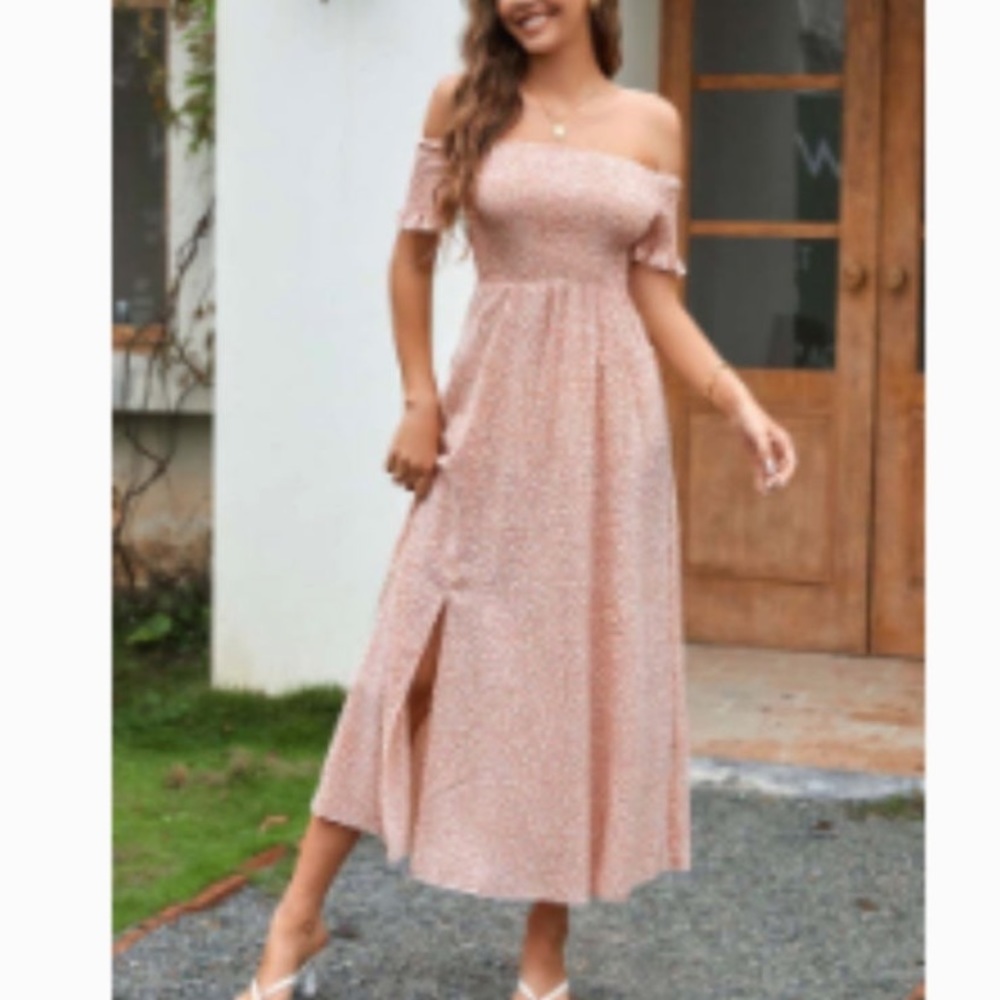 Cupshe Constance Off-Shoulder Smocking A-Shape Dress